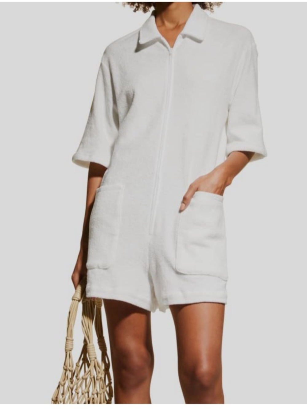 NWT NEW Rivet.Utility White Runaround Terry Short-Sleeve Romper Jumpsuit